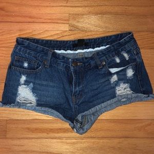 Distressed denim shorts